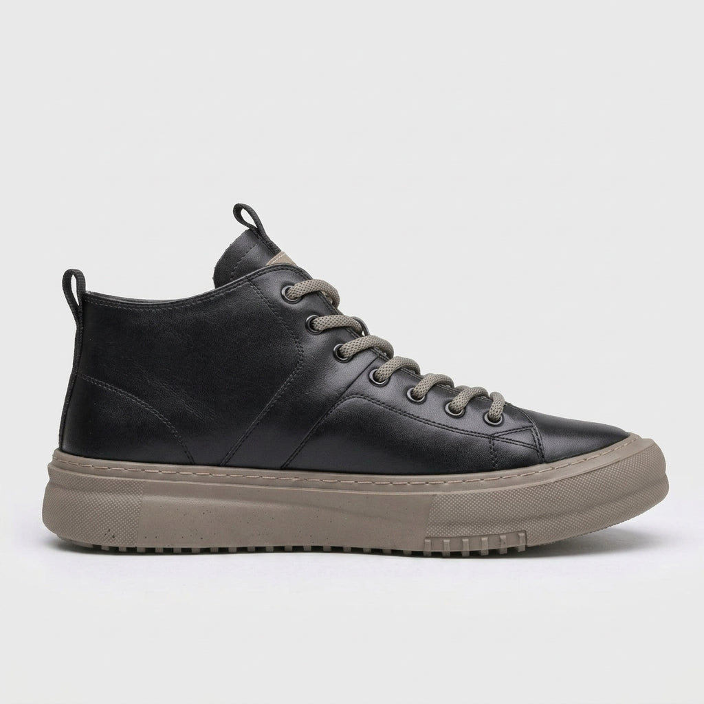 Men's Leather Mid-Top Lace-Up High Tops with Contrasting Tab