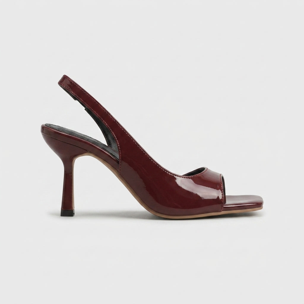 Women's Patent Square Toe Slingback Sandals with Stiletto Heel