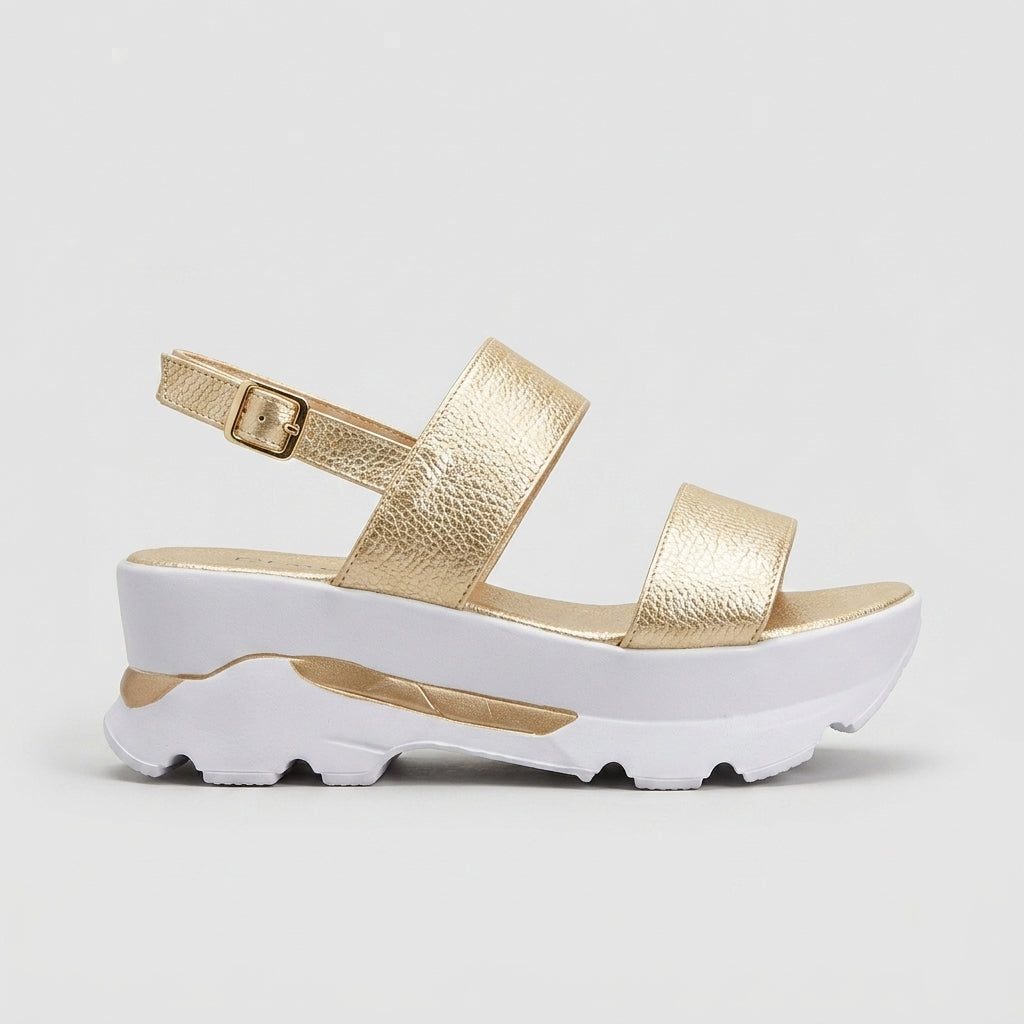 Women's Platform Sandals - Open-Toe Buckle Ankle Strap Athletic