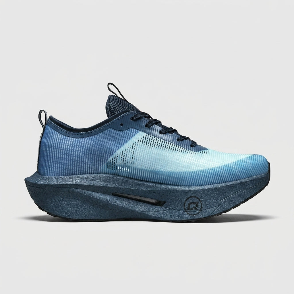 Men's Lace-Up Mesh Running Sneakers with Curved Rocker Sole