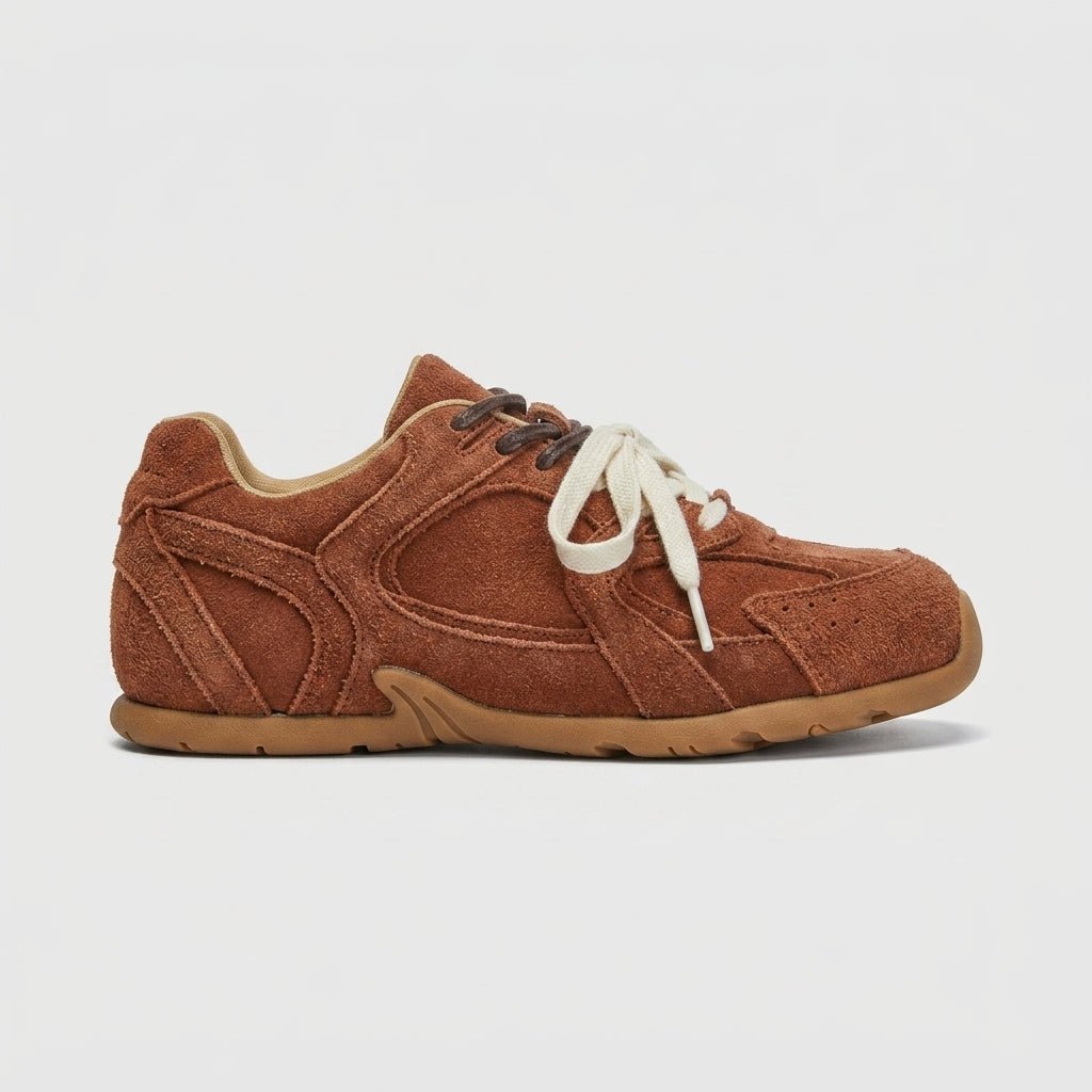 Women's Retro Lace-Up Sneakers - Mixed Material Low-Top