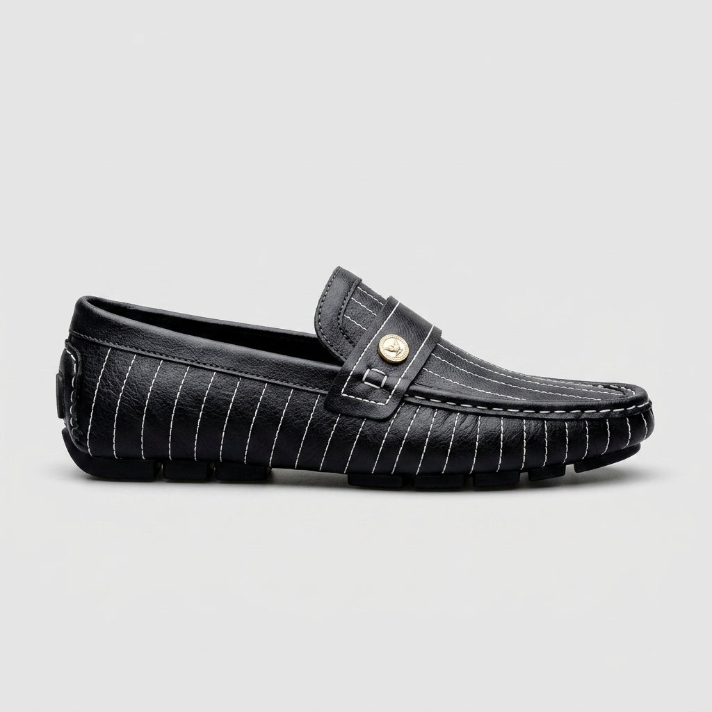 Men's Leather Penny Loafers Slip-On Moccasins - Pinstripe Pattern