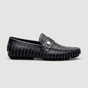 Men's Leather Penny Loafers Slip-On Moccasins - Pinstripe Pattern