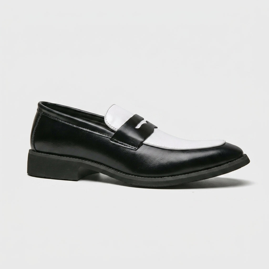 Men's Penny Loafers - Slip-On Rounded Toe with Contrast Panel