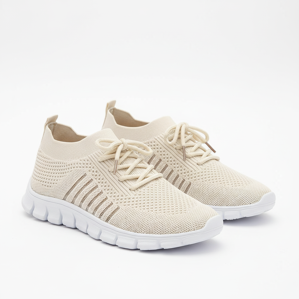 Women's Sneakers Knit Mesh Lace-Up Sock Collar Pull Tab Treaded