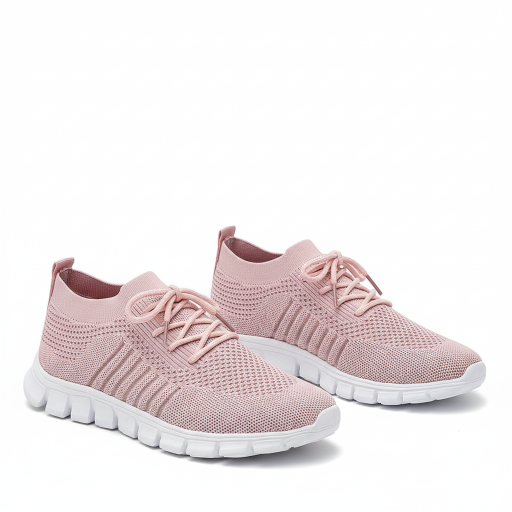 Women's Sneakers Knit Mesh Lace-Up Sock Collar Pull Tab Treaded