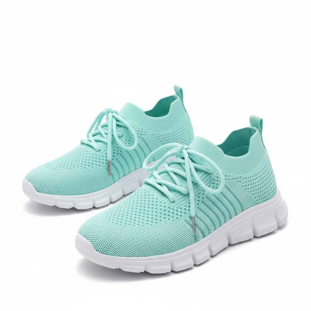 Women's Sneakers Knit Mesh Lace-Up Sock Collar Pull Tab Treaded