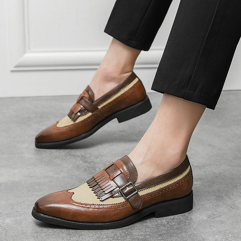 Men’s Brogue Loafers with Kiltie Fringe and Buckle Detail