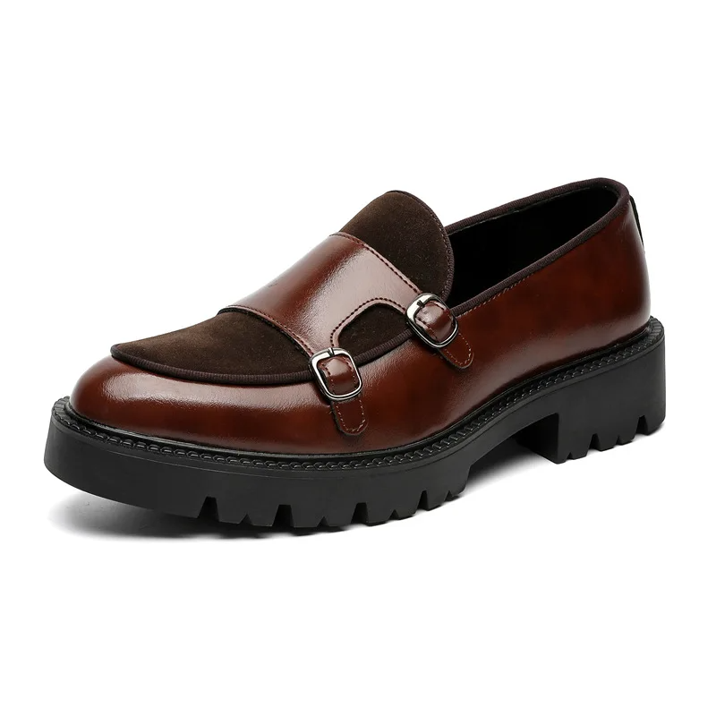 Men's Double Monk Strap Loafers - Platform Lug Sole - Round Toe