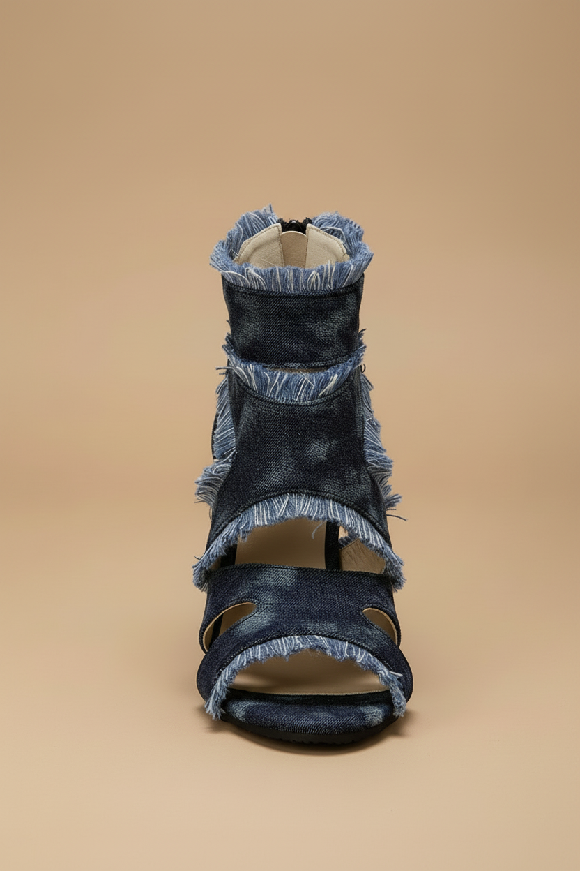 Women's Strappy Heeled Sandals - Peep Toe - Fringe Strap - Stiletto Heel