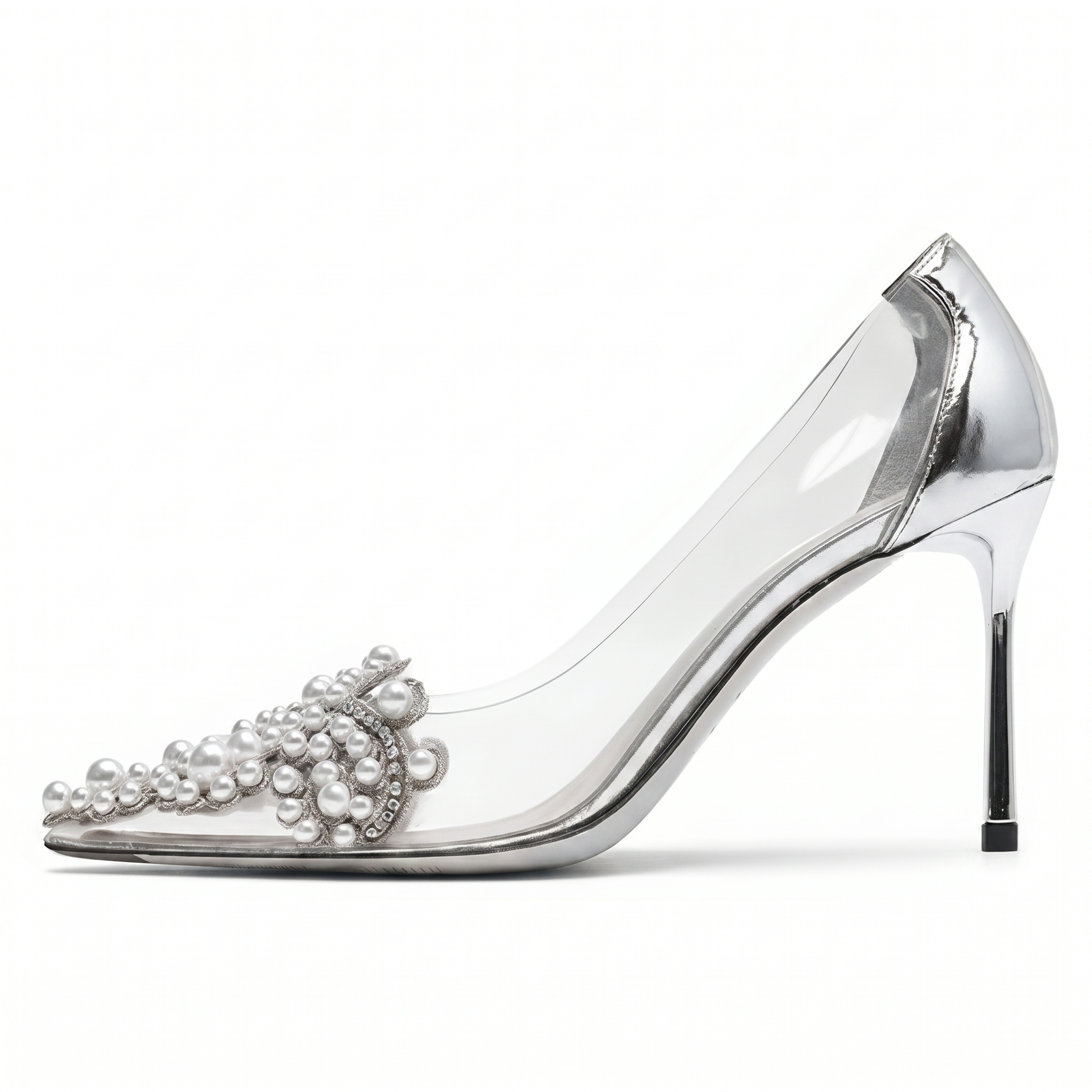Women's Clear PVC Pointed Toe Pumps with Pearl Embellishment and Stiletto Heel