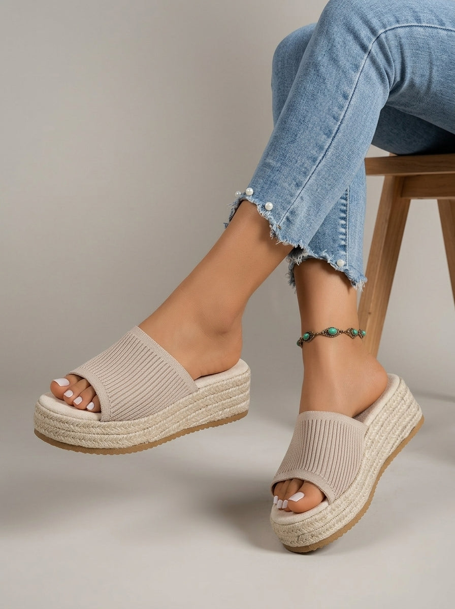 Women's Wedge Sandals Platform Slip-On Pointed Toe Woven