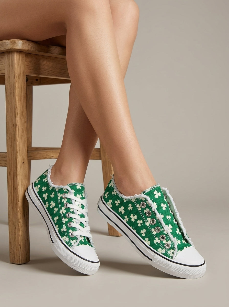 Women's Fringe Canvas Lace-Up Sneakers - Low Top Platform Shoes
