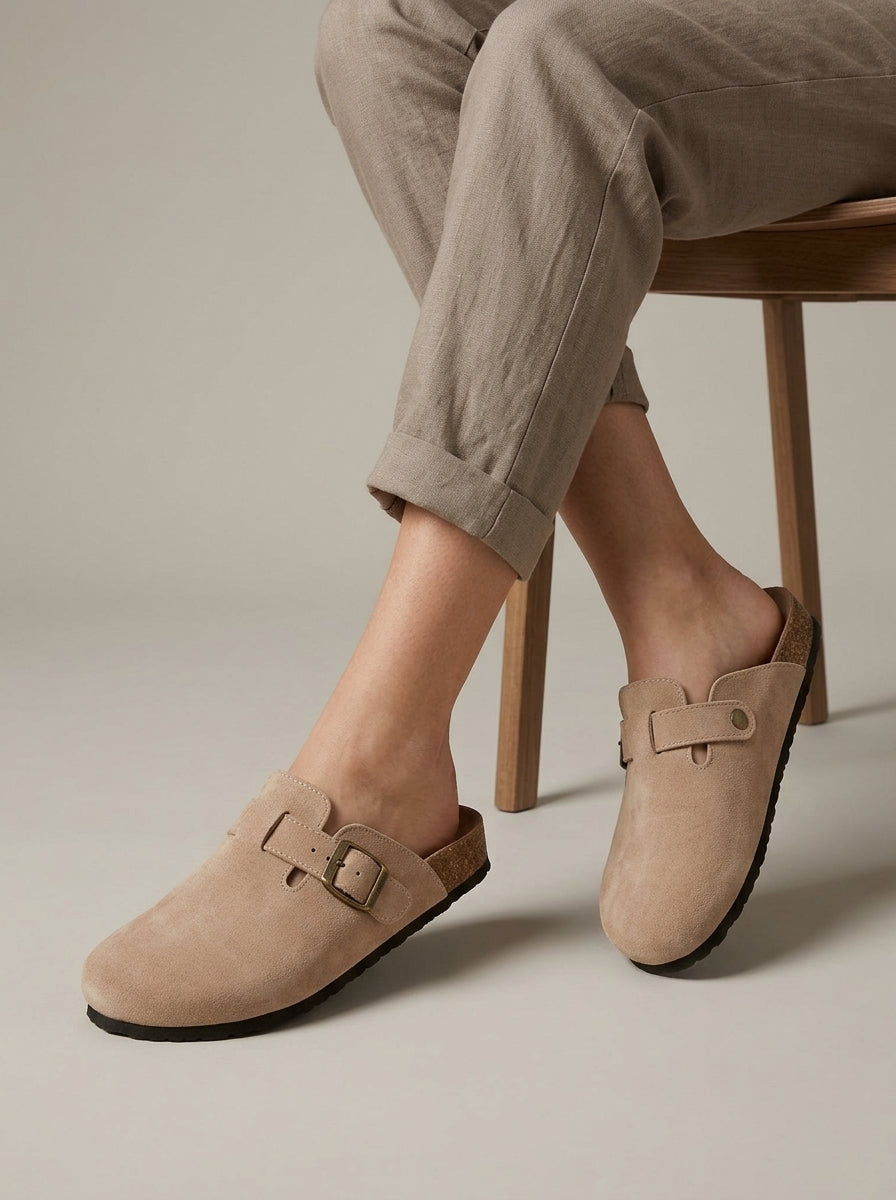 Women's Mules - Round Toe - Adjustable Strap - Thick Sole - Wide