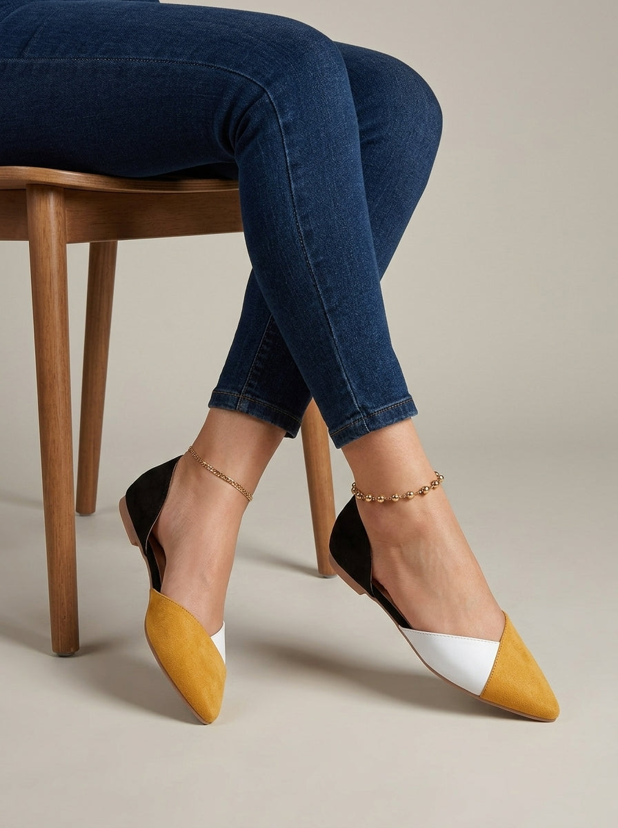 Women's Flats Pointed Toe Color-Block D'Orsay Slip-On Ballerinas