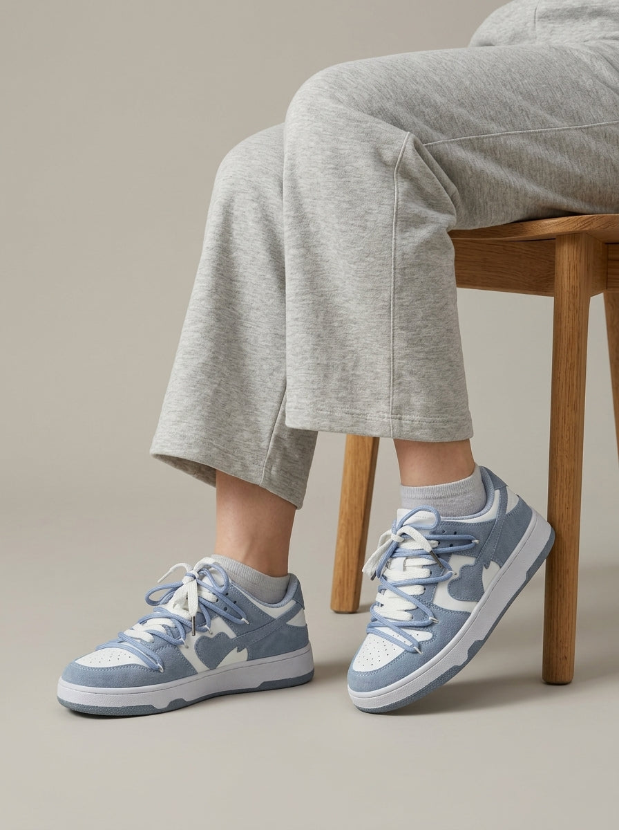 Women's Low-Top Perforated Lace-Up Basketball Sneakers Suede