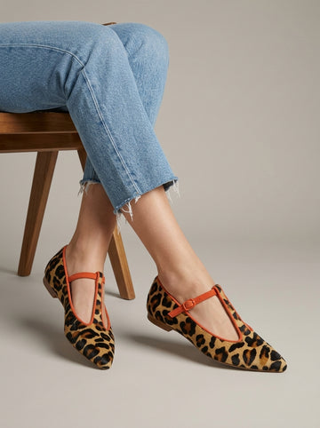 Women's Flats T-Strap Pointed Toe Leopard Print