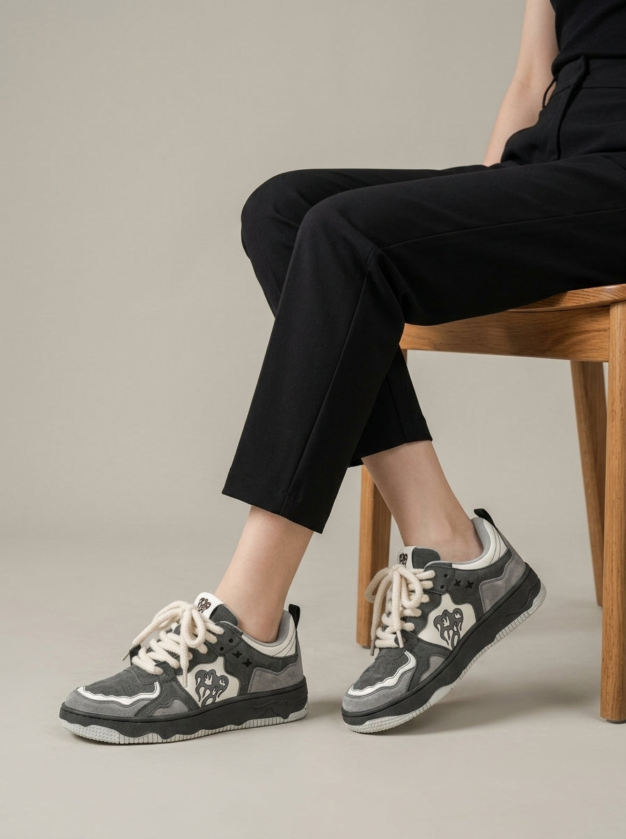 Women’s Low-Top Skate Sneakers with Rounded Toe - Lace-Up Closure