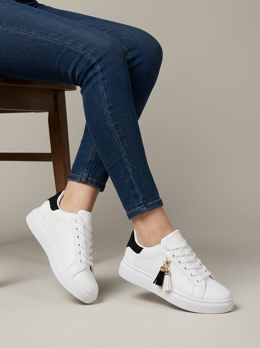 Women's Low-Top Lace-Up Sneakers - Tassel Detail - Flat Sole