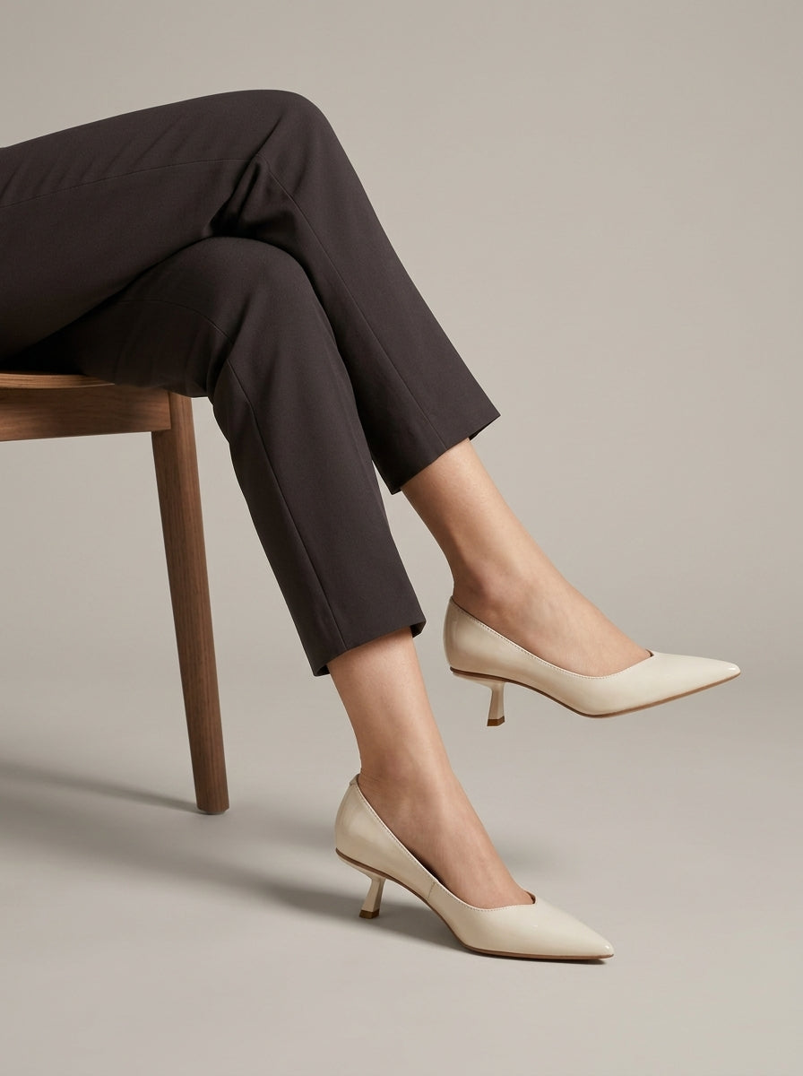 Women's Pumps Pointed-Toe Low Block Heel Slip-On Kitten Heels