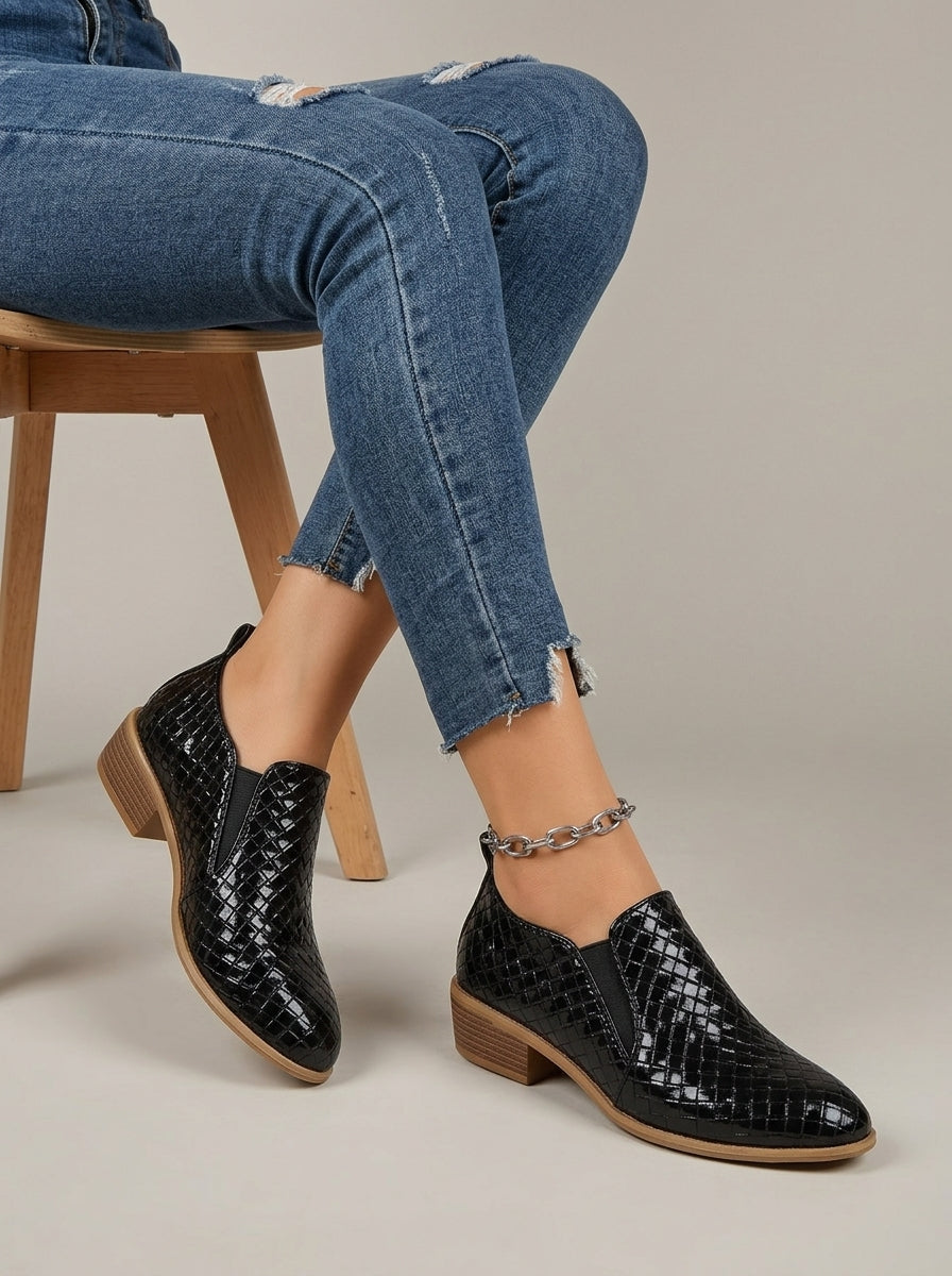 Women's Ankle Boots Woven Textured Slip-On Block Heel