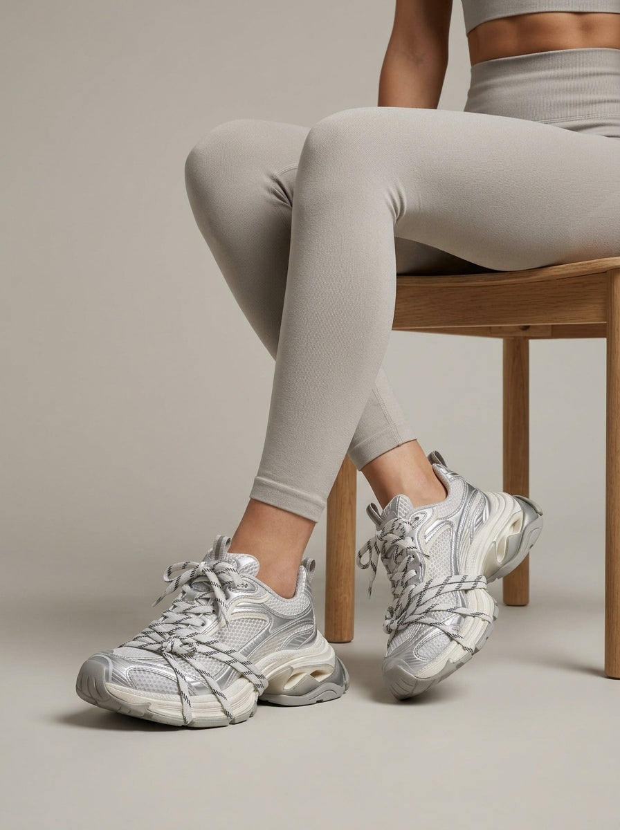 Women's Sneakers Chunky Sole Lace-Up Mesh Upper