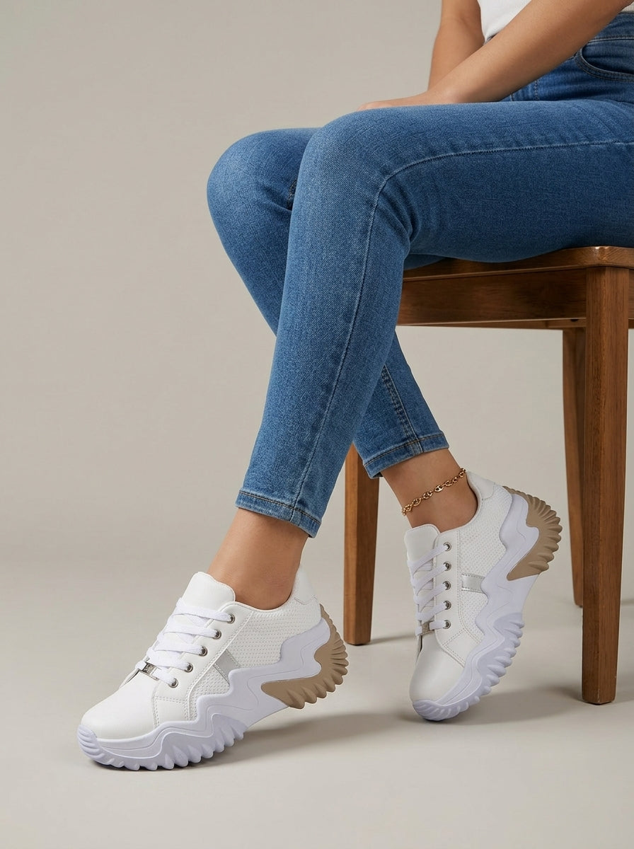Women's Sneakers Platform Lace-Up Chunky Sole Low-Top