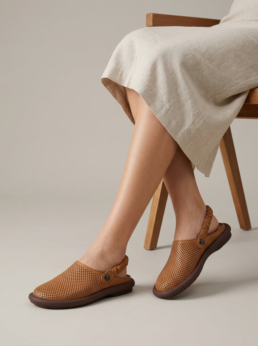 Women's Flats Perforated Slingback Closed-Toe Slip-On