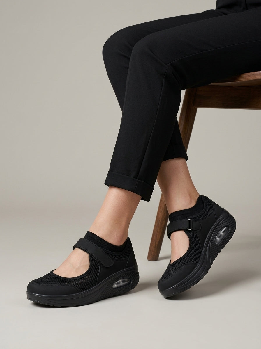 Women's Mary Jane Sneakers with Hook-and-Loop Strap and Platform Sole