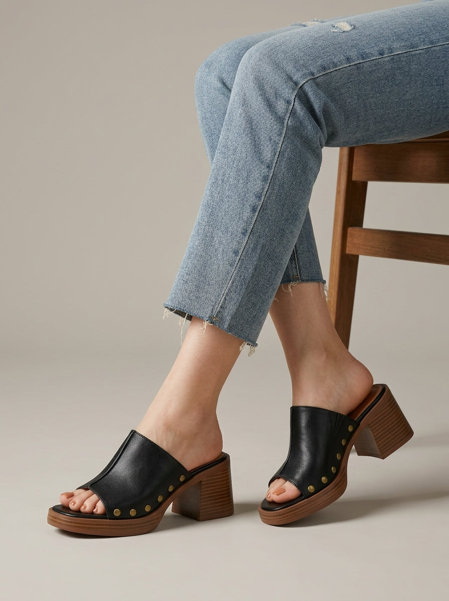 Women's Heeled Sandals - Open-Toe Mules - Block Heel - Platform
