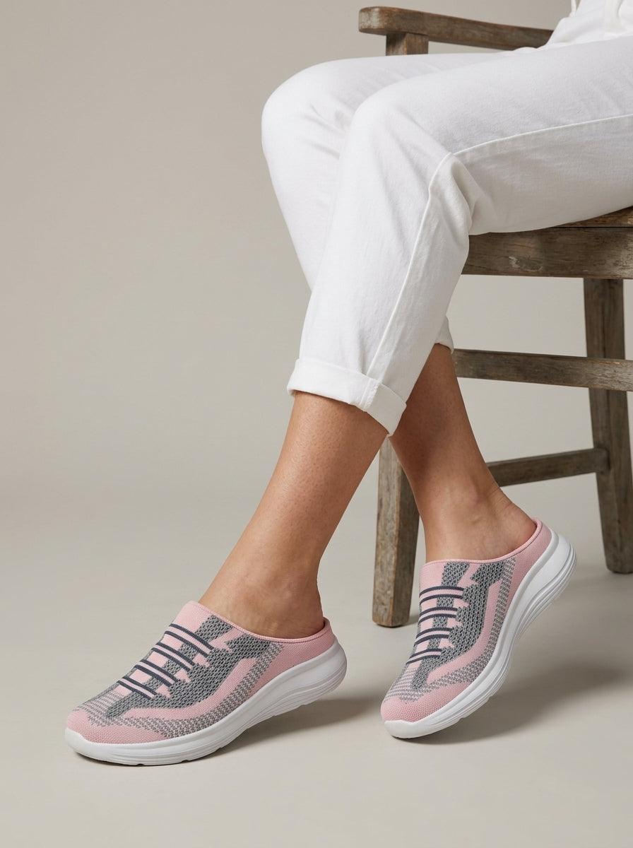 Women's Sneakers Slip-On Mesh Mule - Stripe Pattern Flex Sole
