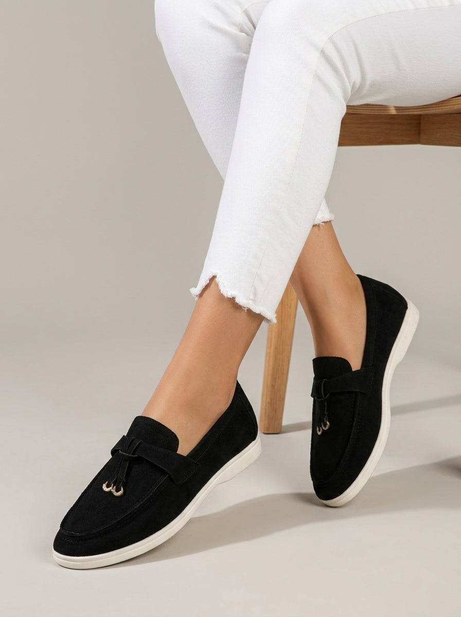 Women's Penny Loafers Slip-On Flat Moc Toe with Metal Accent