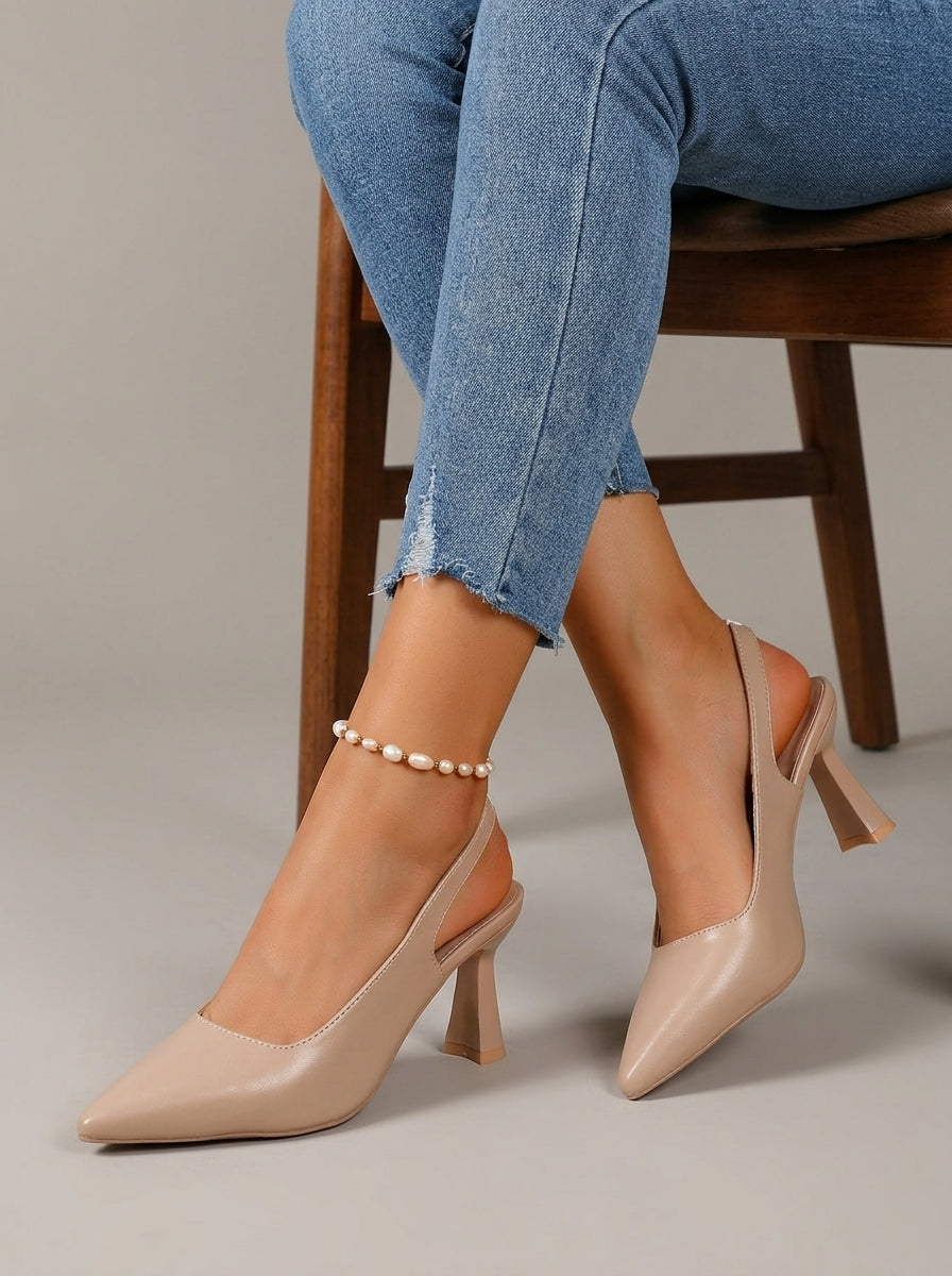 Women's Heels Pointed Toe Slingback Mid Block Heel