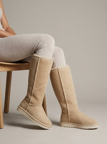 Women's Knee High Boots - Round Toe - Zipper Closure - Flat Sole