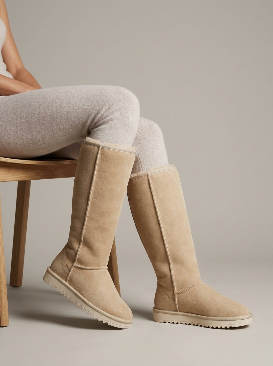 Women's Knee High Boots - Round Toe - Zipper Closure - Flat Sole