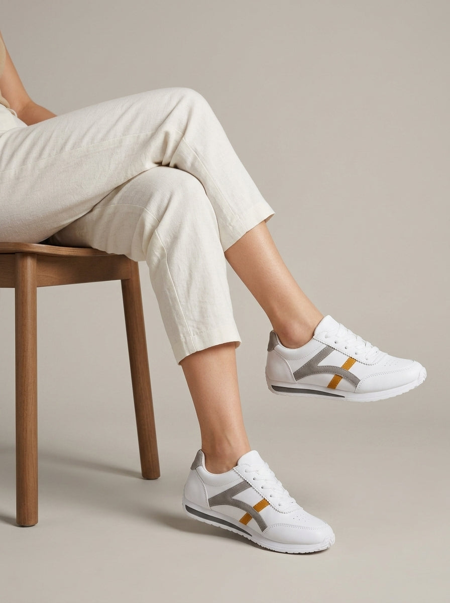 Women's Sneakers Low-Top Lace-Up Contrast Stripe Retro Athletic