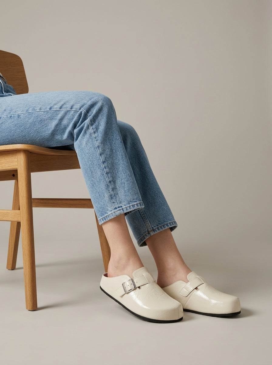 Women's Closed Toe Buckle Mules with Platform Sole