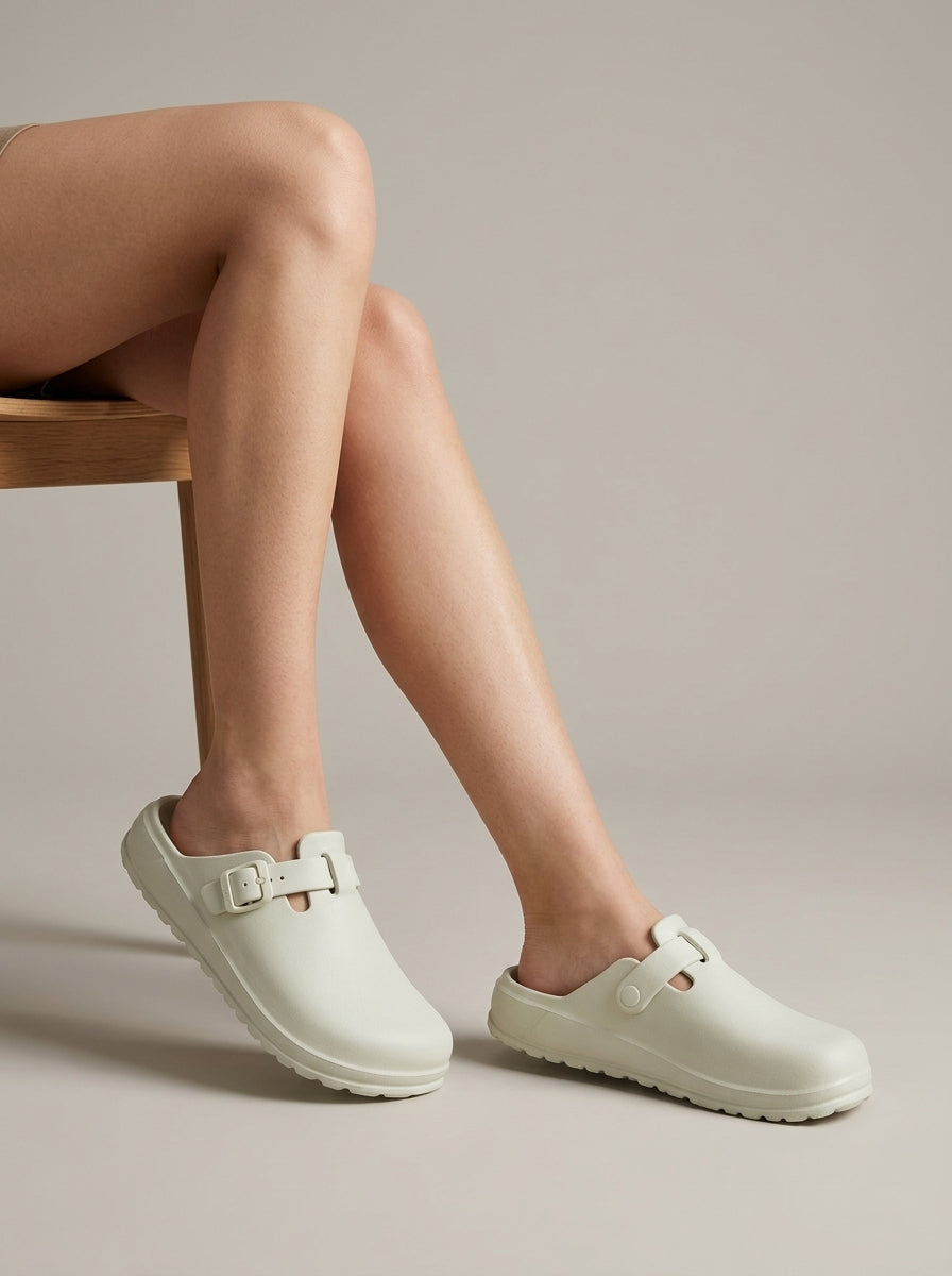 Women's Closed Toe Buckle Clogs with Molded Footbed