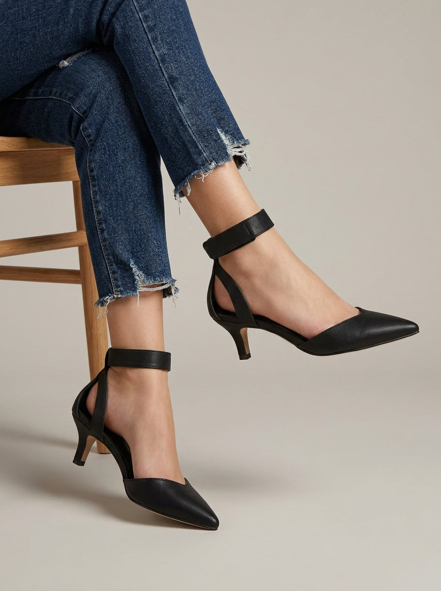 Women's Kitten Heels Pointed Toe Slingback Ankle Strap