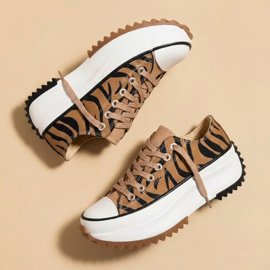 Women's Low-Top Platform Sneakers - Round Toe Lace-Up Canvas