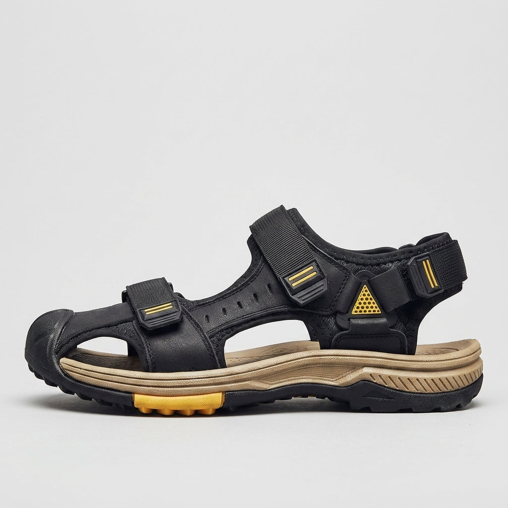 Men's Closed-Toe Sport Sandals with Genuine Leather Straps