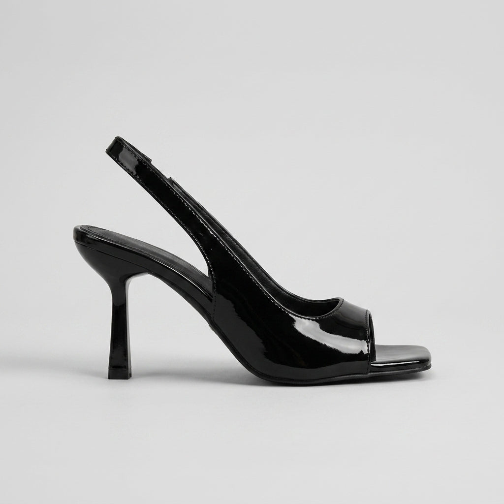 Women's Patent Square Toe Slingback Sandals with Stiletto Heel