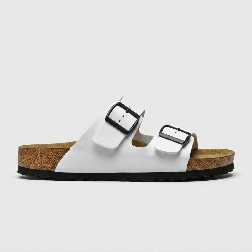 Men's Sandals Double Buckle Cork Footbed Flat Slides