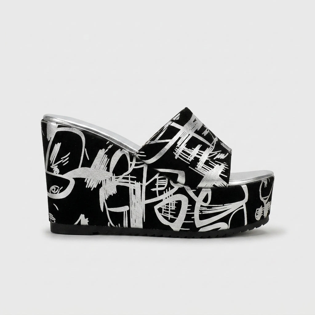 Women's Wedge Sandals Open-Toe Platform Graphic Print Slip-On