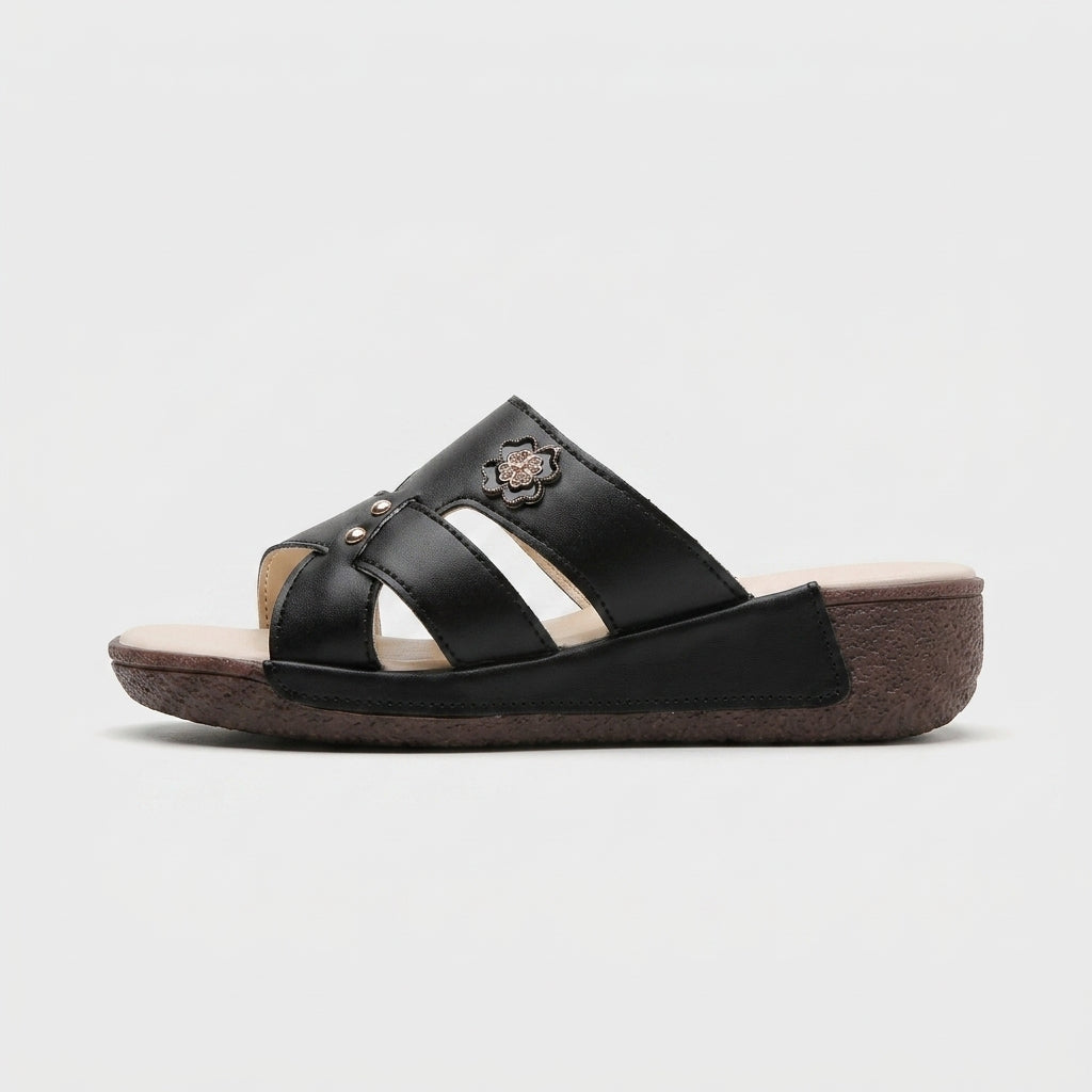 Women's Sandals Slide Open-Toe Wide Crossover Straps Flat