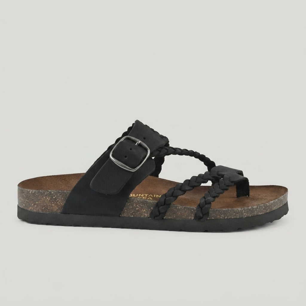 Women's Braided Strappy Sandals with Buckle Closure and Toe Loop