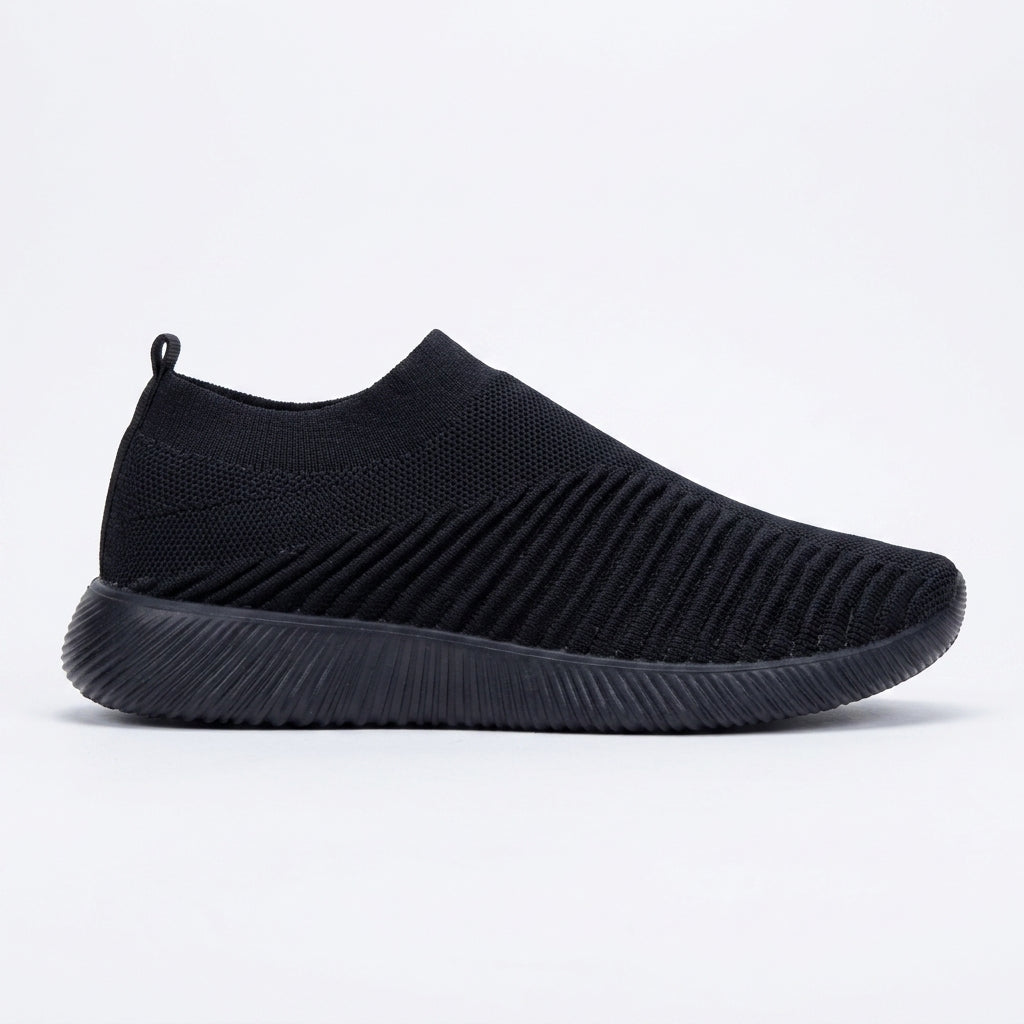 Women's Slip-On Knit Sneakers with Perforated Panel and Round Toe