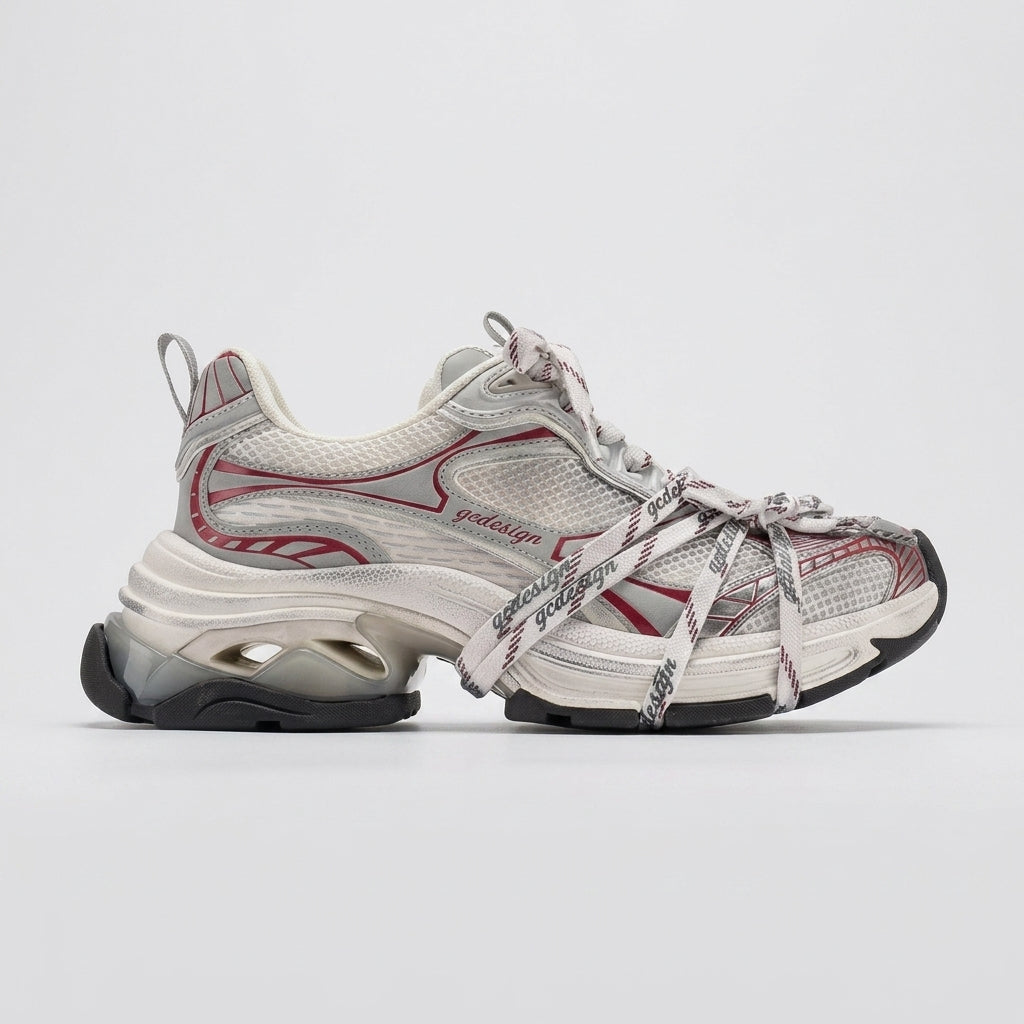 Women's Sneakers Chunky Sole Lace-Up Mesh Upper