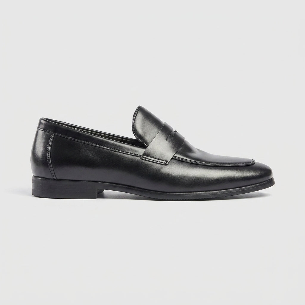 Men's Loafers Square Toe Slip-On Glossy Black Penny Loafer Style