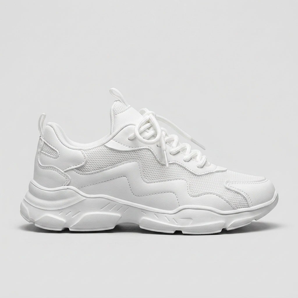 Women's Low-Top Lace-Up Sneakers - Mesh Upper - Chunky Sole
